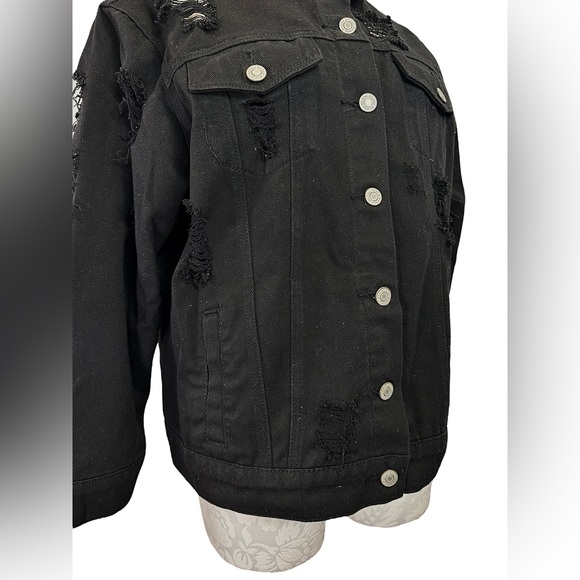 Iris Jeans Black Distressed Denim Jacket Grunge Large - Picture 4 of 15